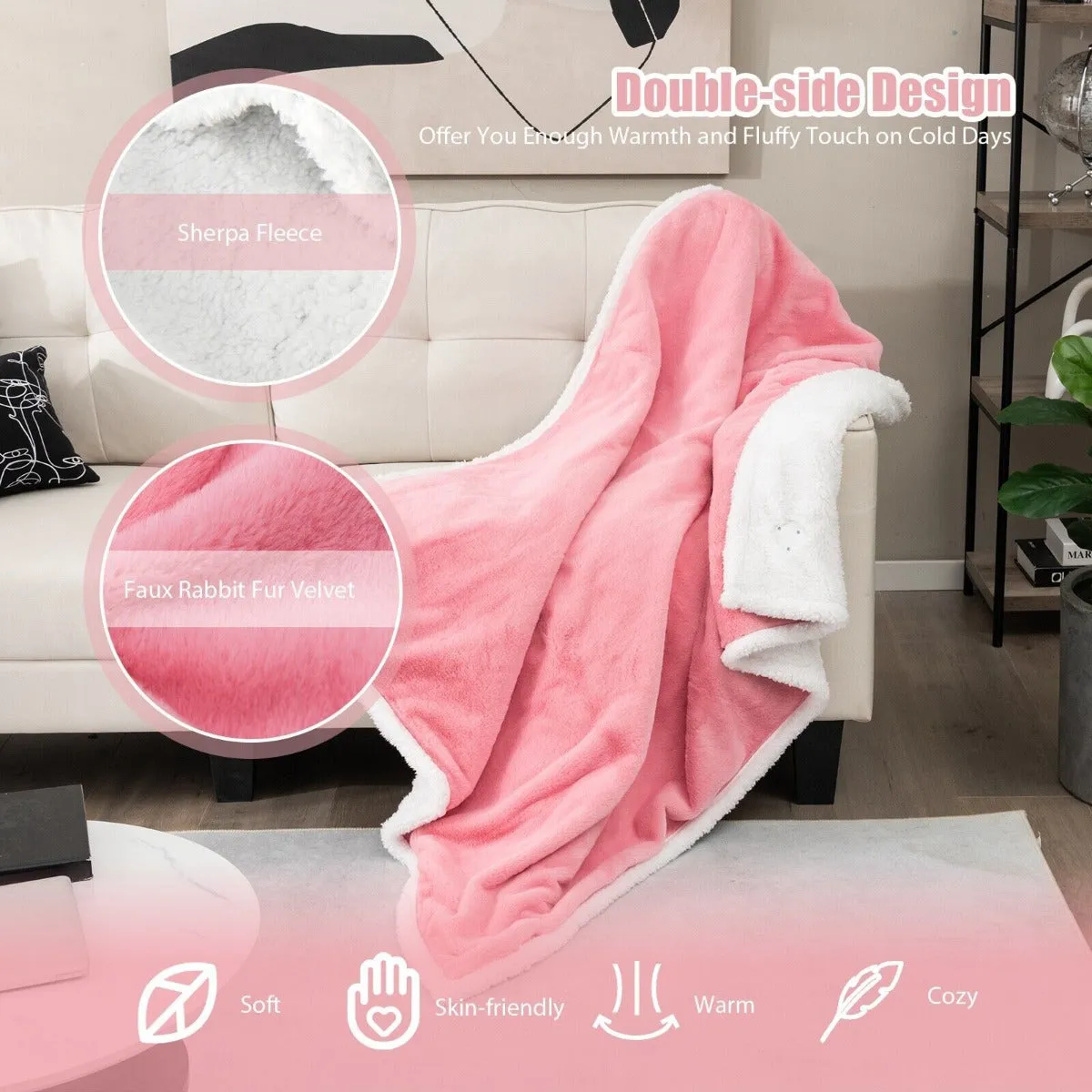 154 x 130 CM Reversible Electric Heated Blanket with 10 Heat Settings-Pink