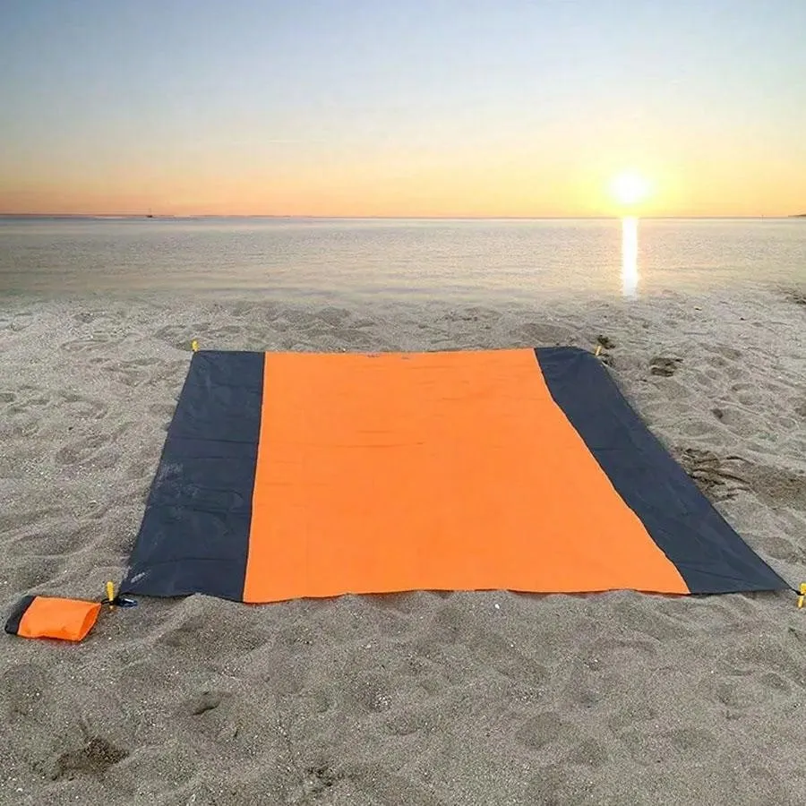 1pc Quick Dry Orange Beach Blanket - Compact, Soft, Waterproof Picnic Mat, Outdoor Camping Picnic Mat, Waterproof Portable Foldable Pocket Beach Mat, Polyester Fabric Camping Mat Beach Towel