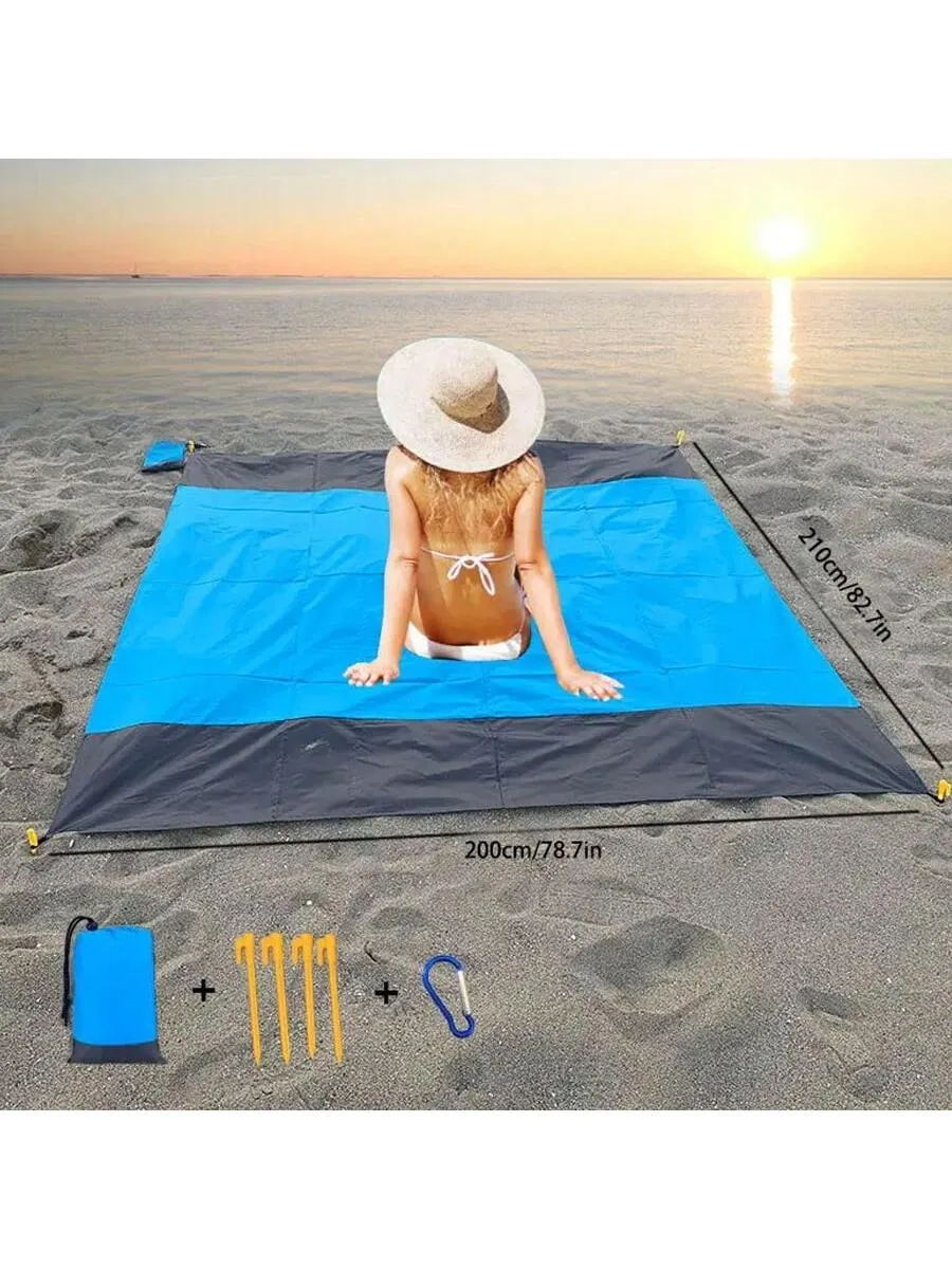 1pc Quick Dry Orange Beach Blanket - Compact, Soft, Waterproof Picnic Mat, Outdoor Camping Picnic Mat, Waterproof Portable Foldable Pocket Beach Mat, Polyester Fabric Camping Mat Beach Towel