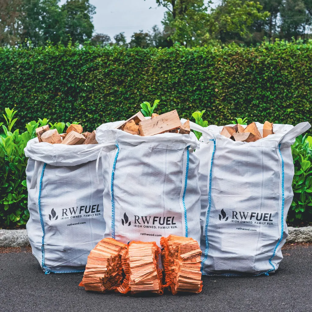 300kg Kiln Dried Hardwood - 3 Trolley Bags with 3 bags of kindling