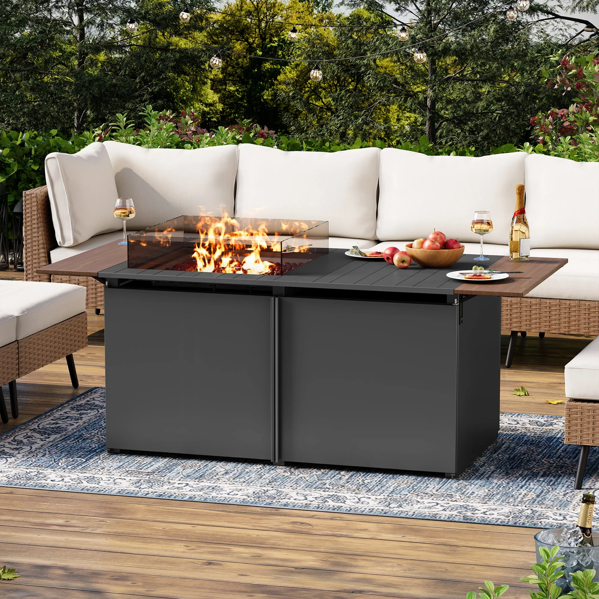 64" Gas Fire Pit Table with expandable Tabletop, 55,000 BTU