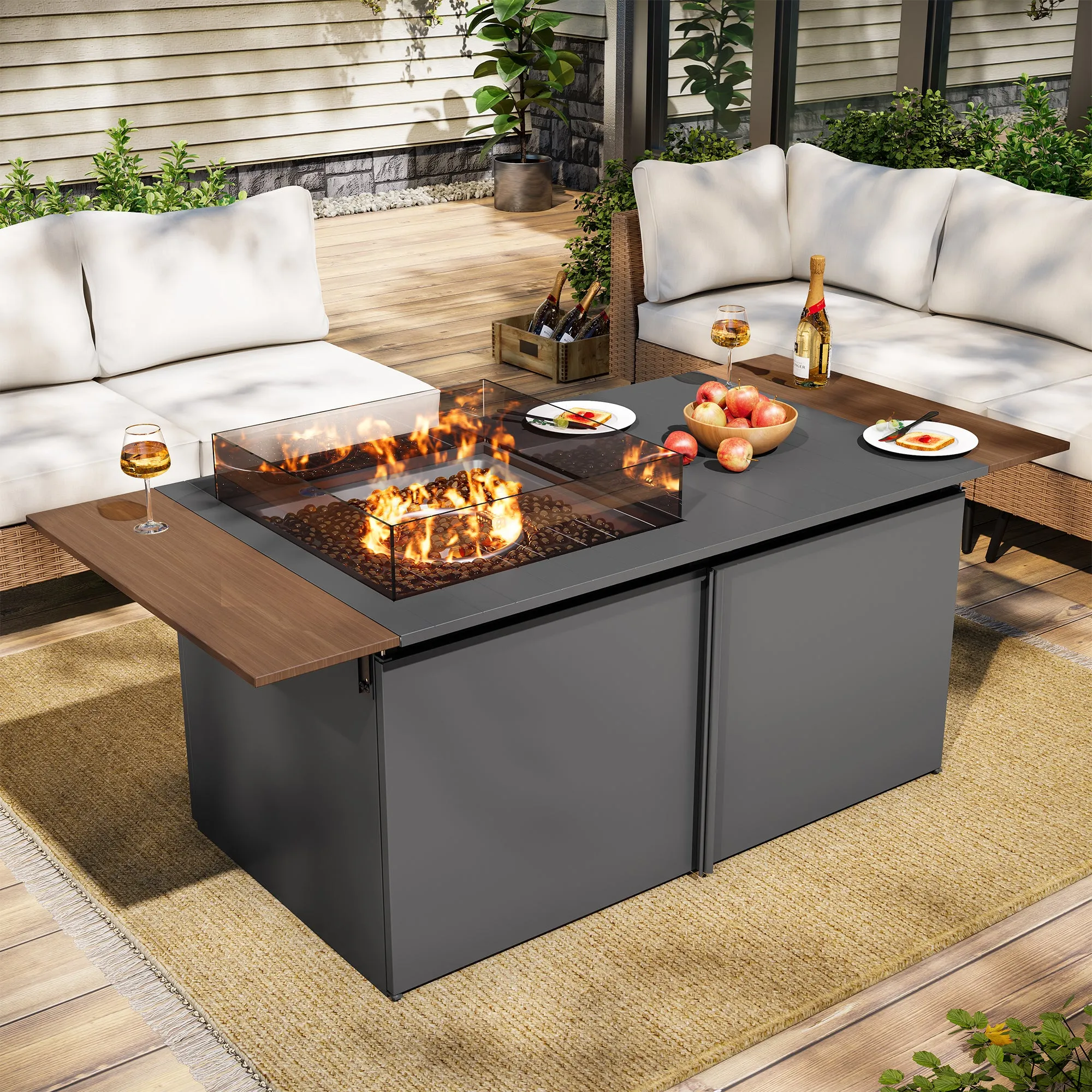 64" Gas Fire Pit Table with expandable Tabletop, 55,000 BTU