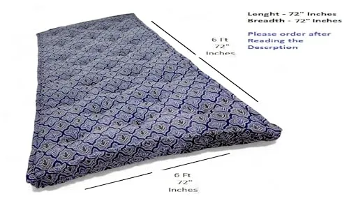 Adim's Soft Cotton Box Quilt Mattress | Mattress Offers a Combination of Comfort, Durability and Style,Making it an Excellent Choice for a restful Night's Sleep.(72X72 X5 Inches) Blue Jacquard Design