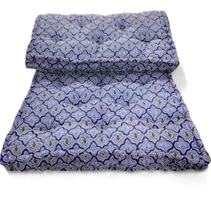 Adim's Soft Cotton Box Quilt Mattress | Mattress offers a combination of comfort, durability and style,making it an excellent choice for a restful night's sleep.(84 X72 X5 Inches) Blue jacquard Design