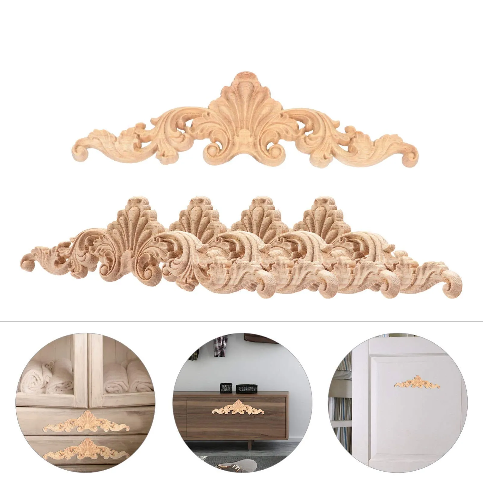 ARTIBETTER 6pcs Wood Carved Applique Wooden Decal Crafts Long Onlay Applique Unpainted Frame Door Wall Decor for Ceiling Table Bed Cabinet Mirror Dresser Drawer (Style 1)