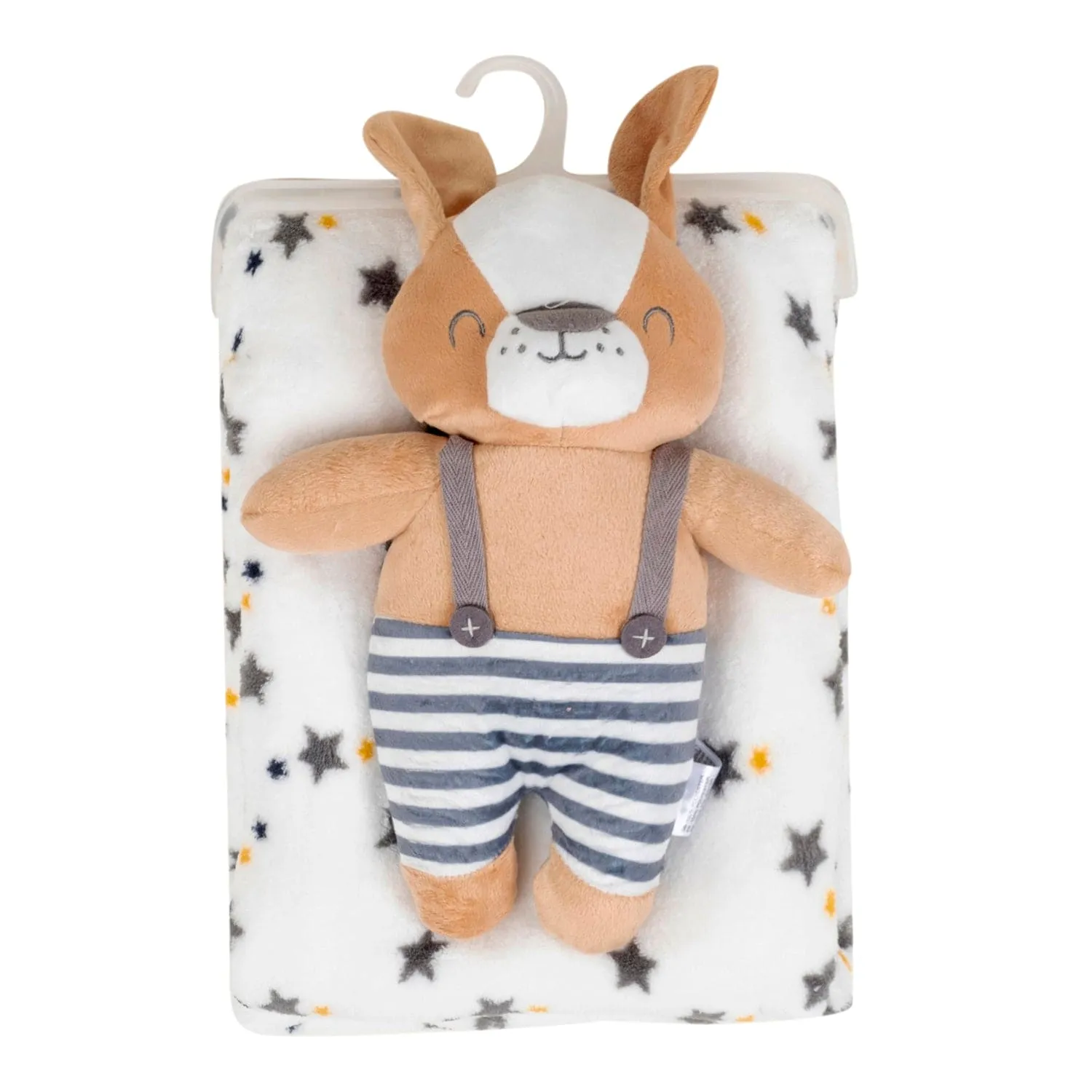 Baby Moo Dog Snuggle Buddy Soft Rattle and Plush Blanket Gift Toy Blanket - White