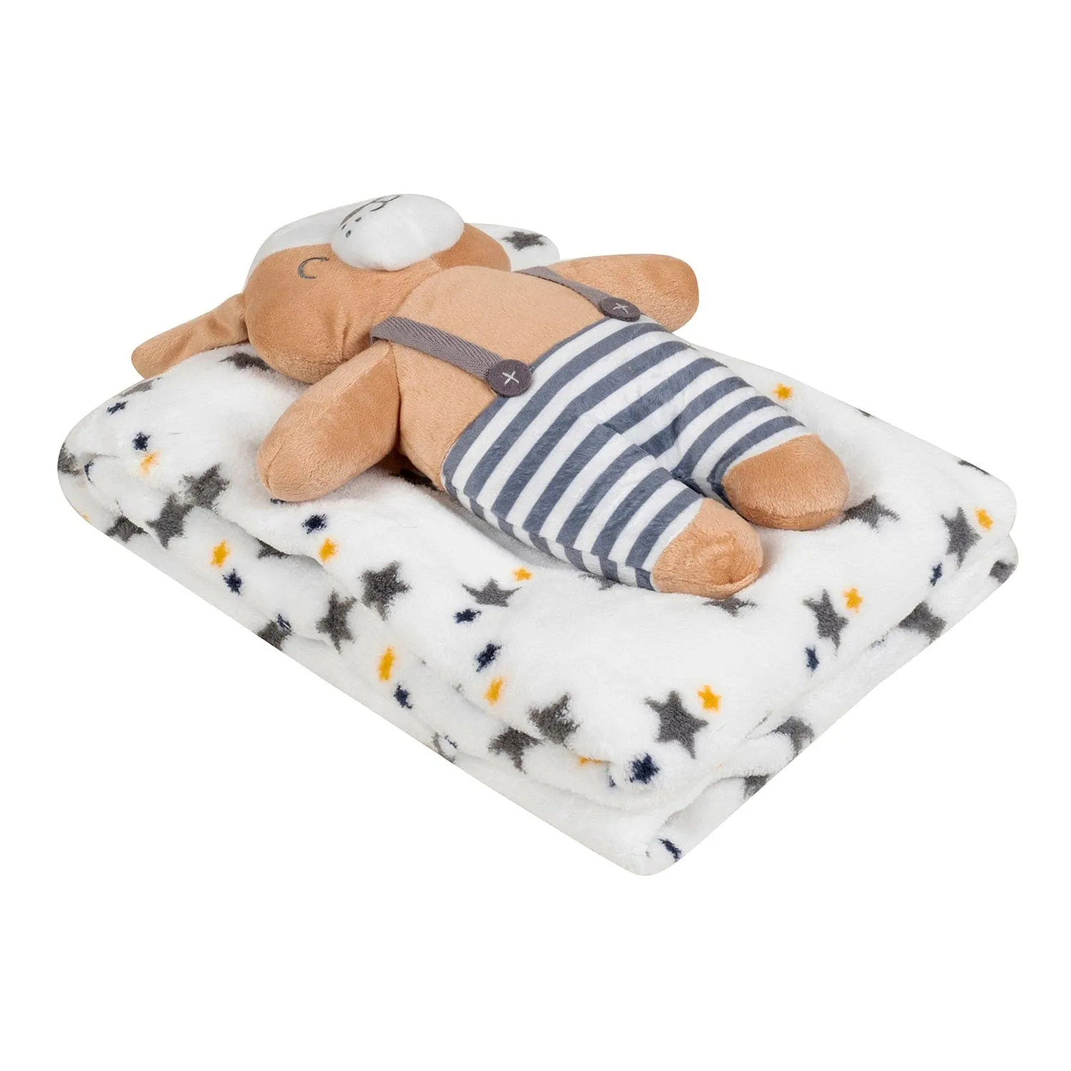 Baby Moo Dog Snuggle Buddy Soft Rattle and Plush Blanket Gift Toy Blanket - White