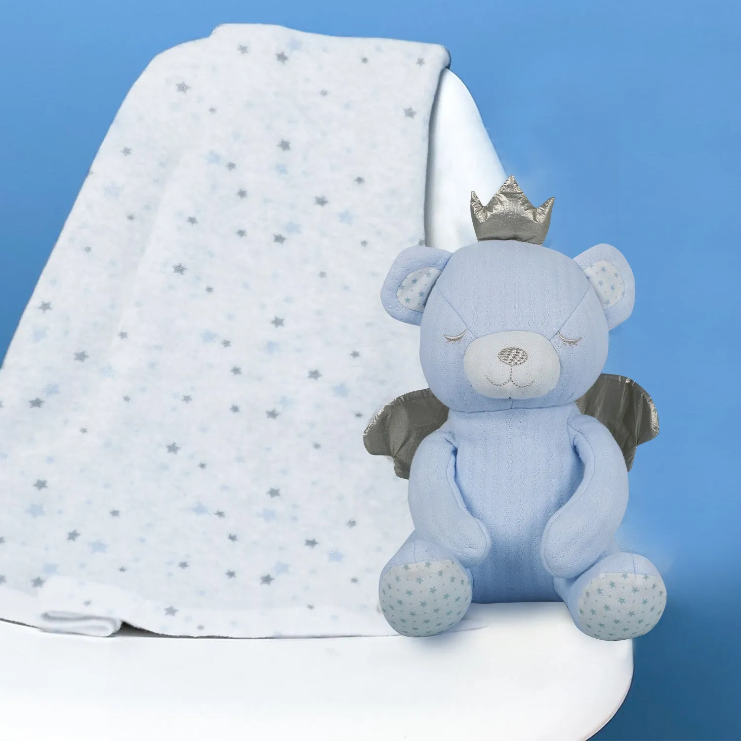 Baby Moo Royal Bear Cozy Plush Toy Blanket - Blue