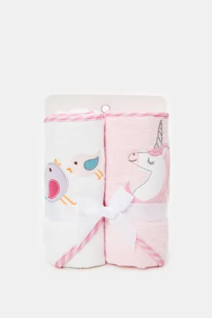 Baby Pink And White Hooded Towel (Pack of 2)