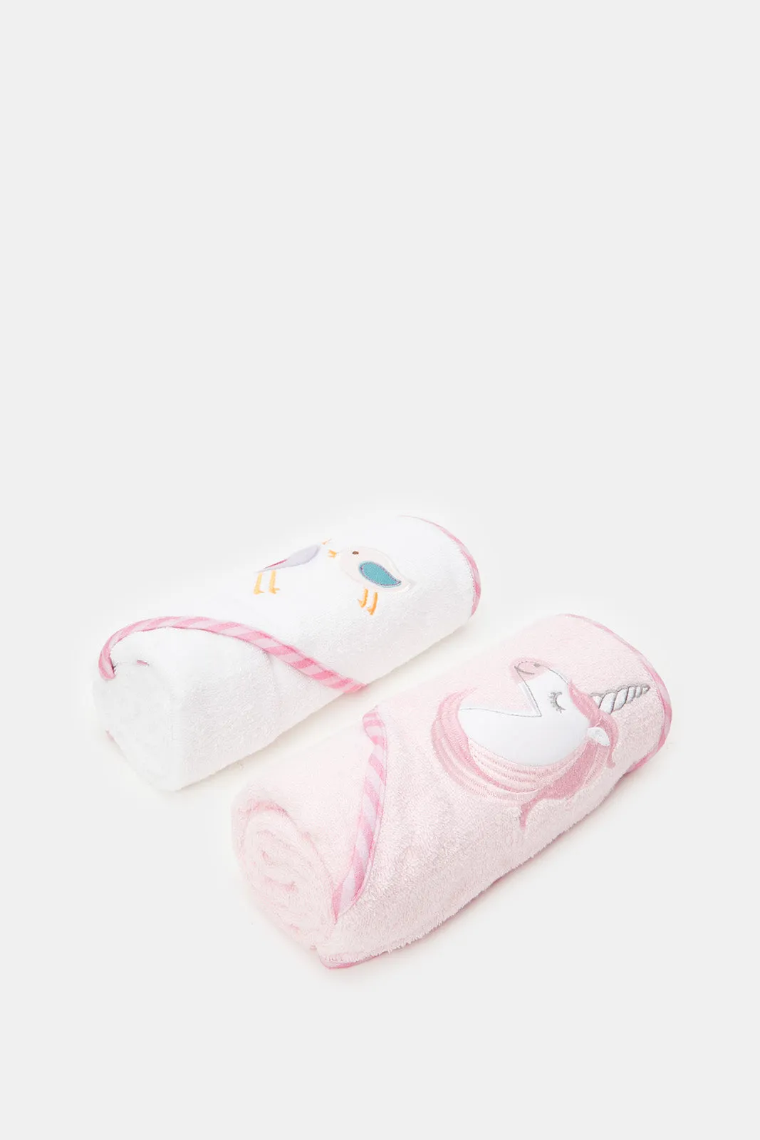 Baby Pink And White Hooded Towel (Pack of 2)