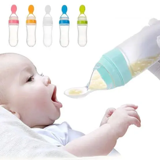 Baby Spoon Feeder Silicone Bottle Feeding (random Color)