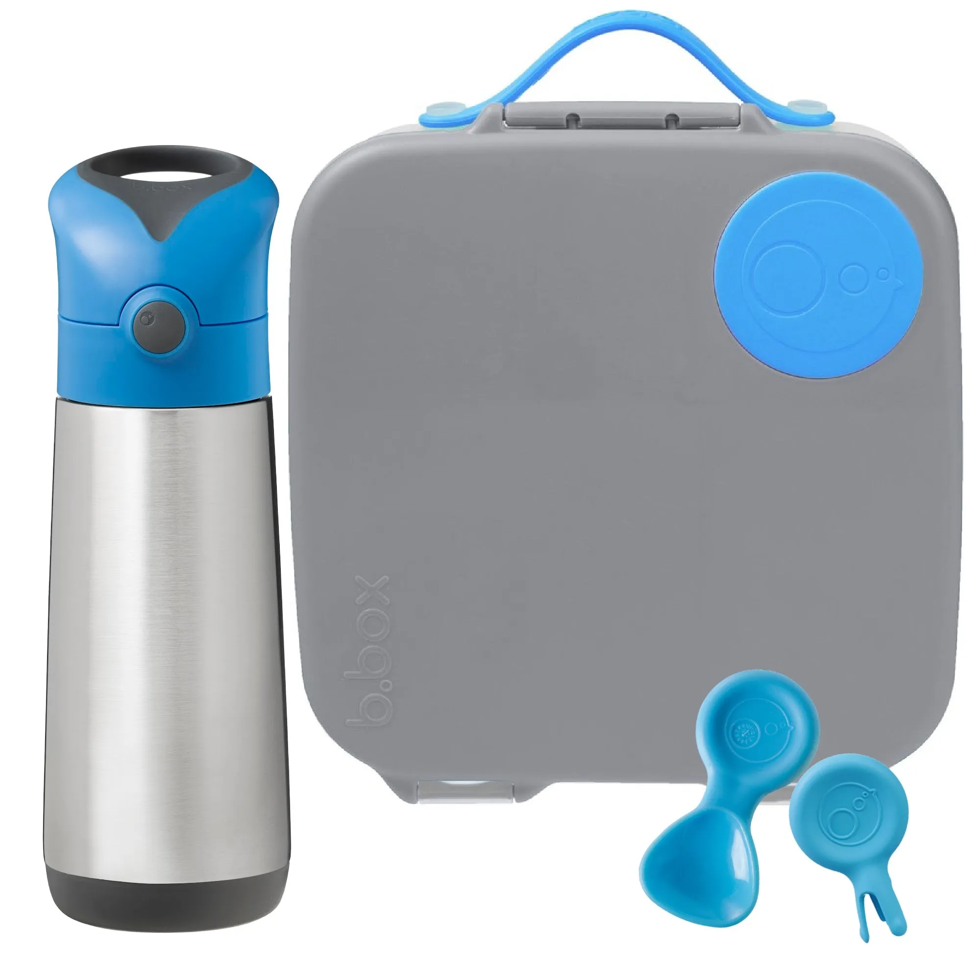 b.box Large Lunch Box & Large Bottle Bundle - Blue Slate - Bonus Cutlery!