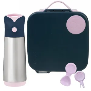 b.box Large Lunch Box & Large Bottle Bundle - Indigo Rose - Bonus Cutlery!