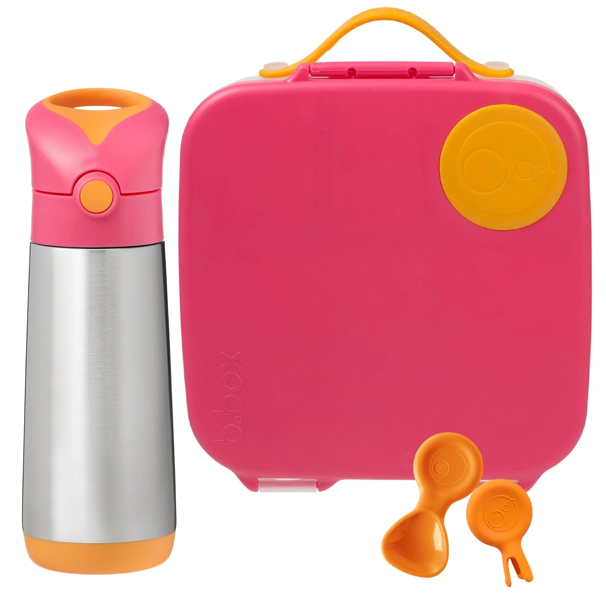 b.box Large Lunch Box & Large Bottle Bundle - Strawberry Shake - Bonus Cutlery!