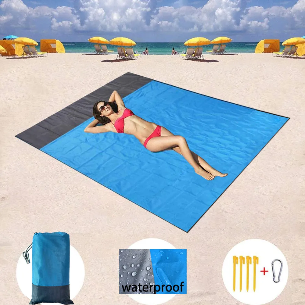 Beach Blanket Sandproof Beach Mat Beach Sheet Waterproof Sand Mat with Stakes Lightweight Mat for Picnic Camping