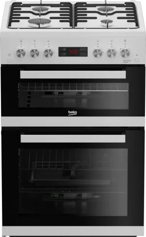 Beko EDG634W 60cm Double Oven Gas Cooker with Gas Hob - White