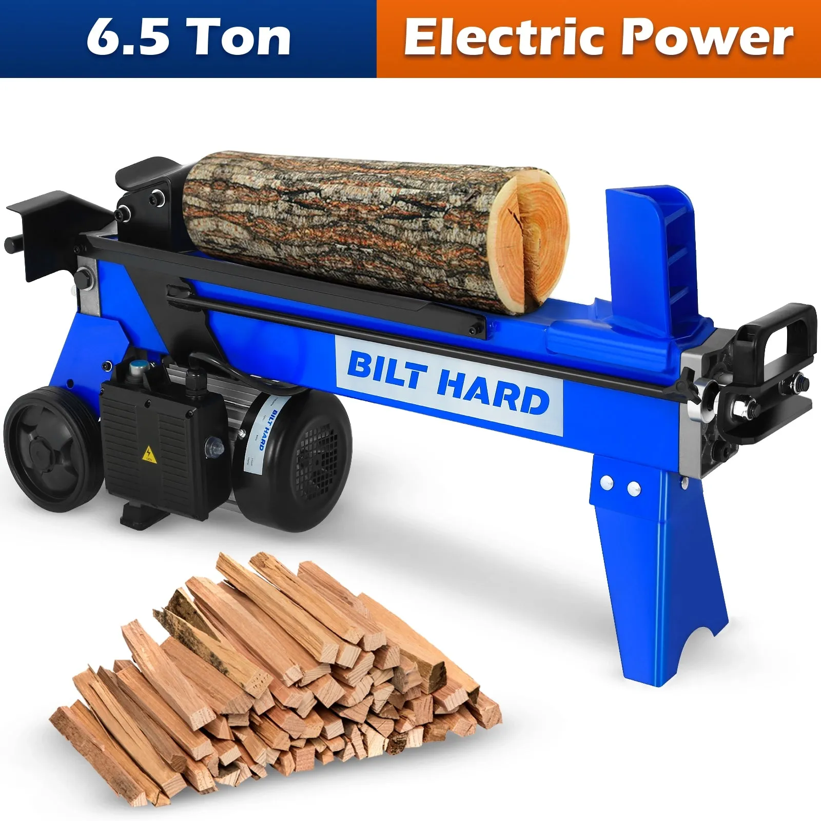 BILT HARD Log Splitter 6.5 Ton, Wood Splitter Electric Powered 15Amp, with Hydraulic Ram, 90 Days Warranty