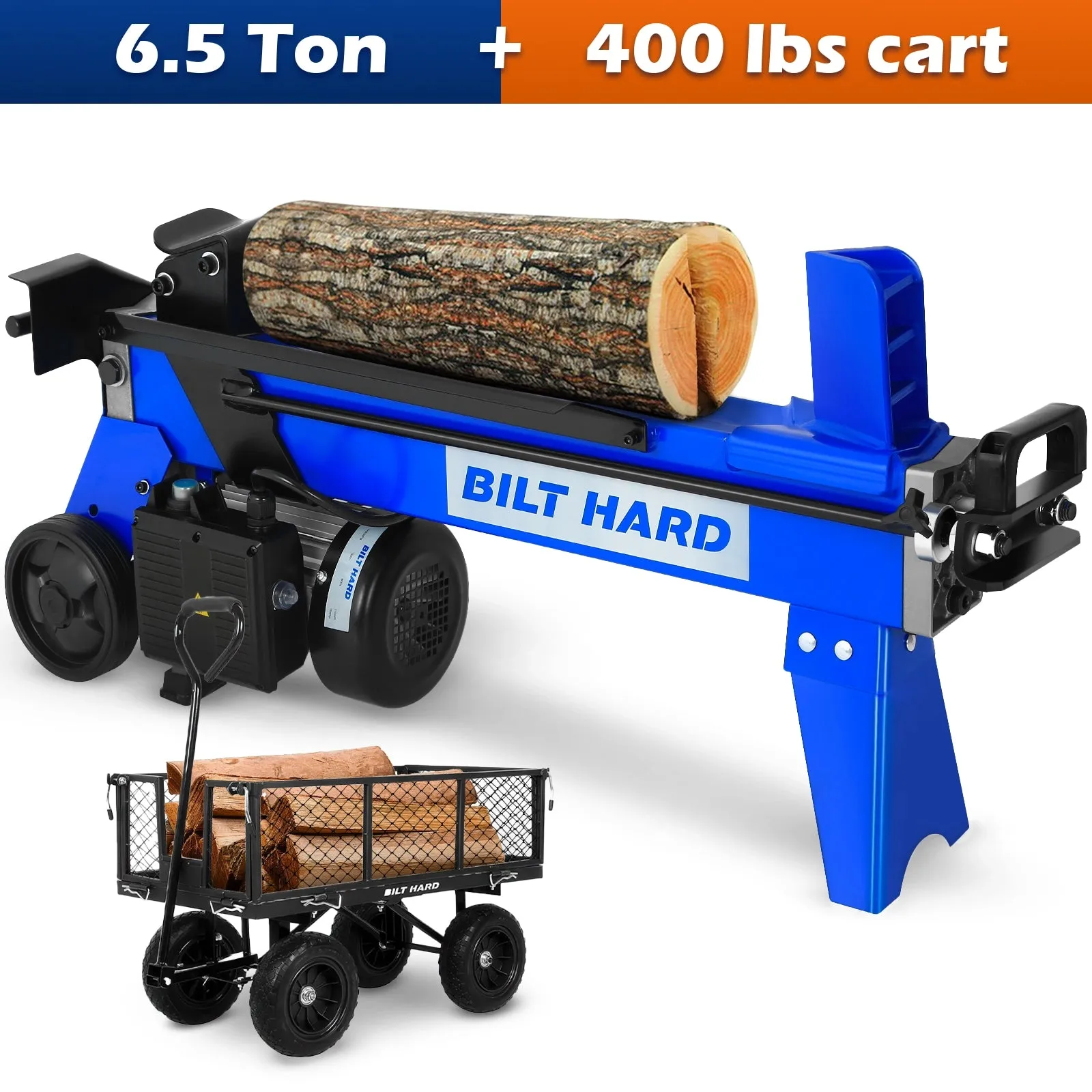 BILT HARD Log Splitter 6.5 Ton, Wood Splitter Electric Powered 15Amp, with Hydraulic Ram, 90 Days Warranty