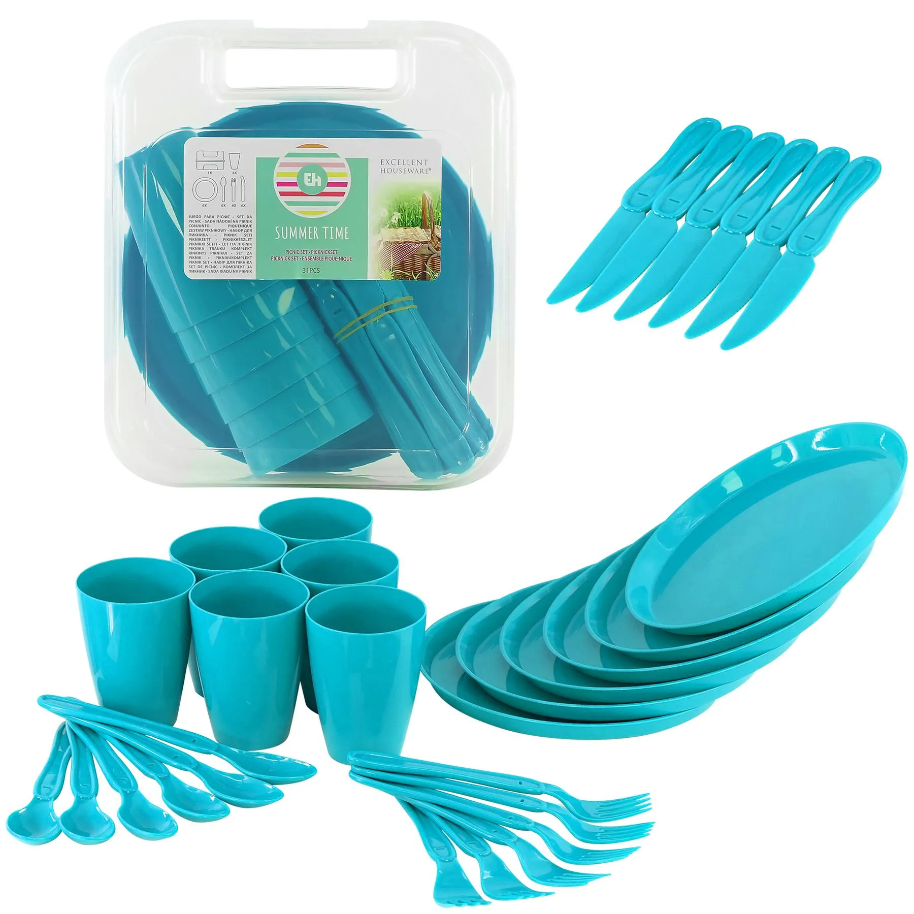 Blue Camping Set For Six 31 PCS