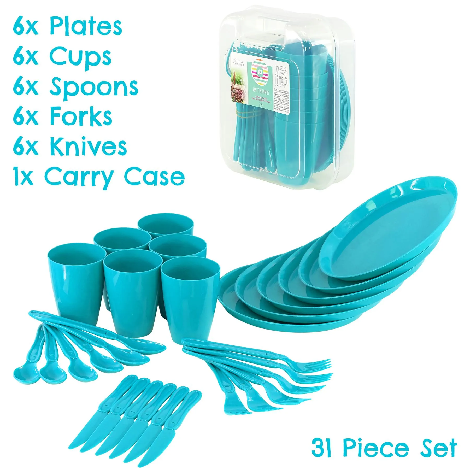 Blue Camping Set For Six 31 PCS