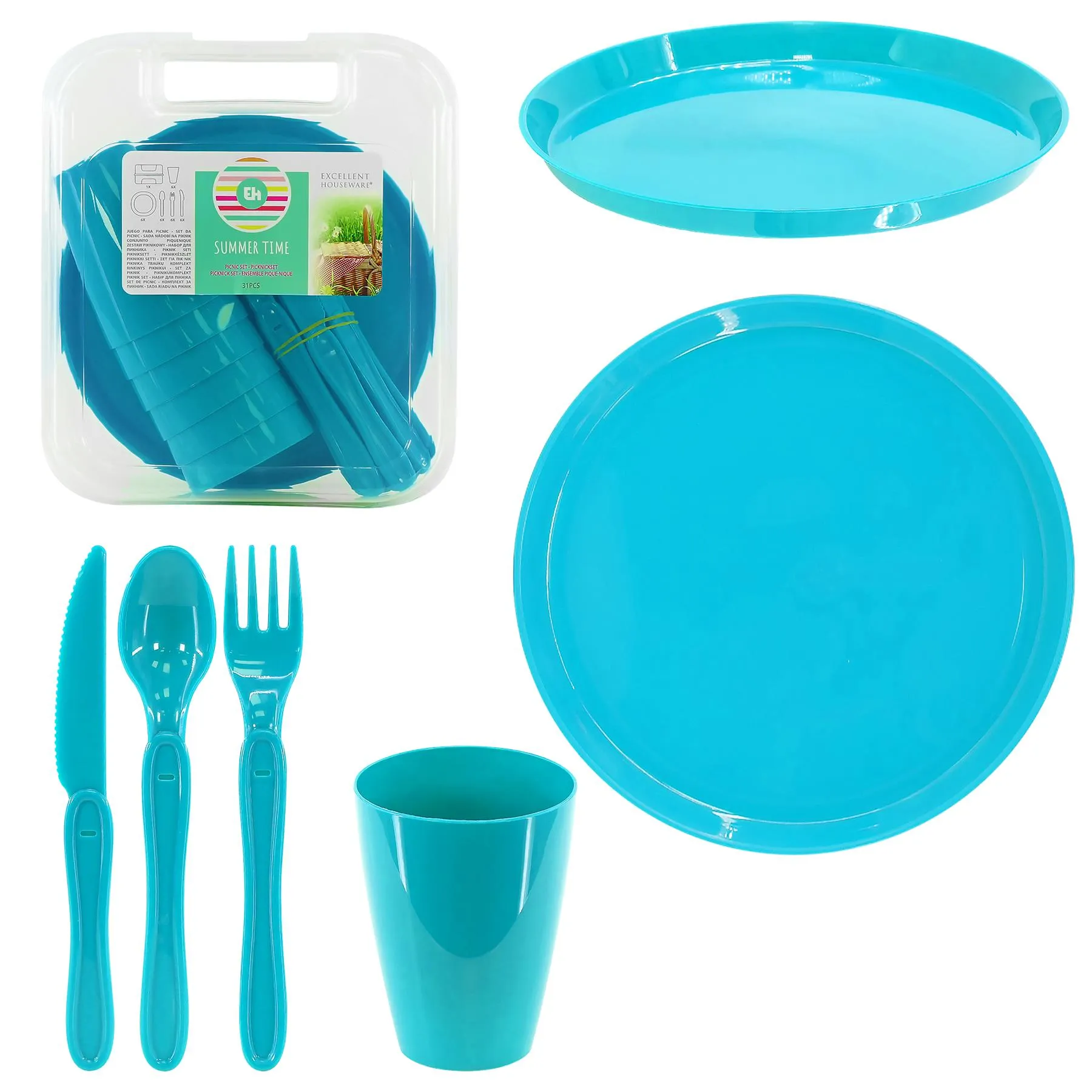 Blue Camping Set For Six 31 PCS