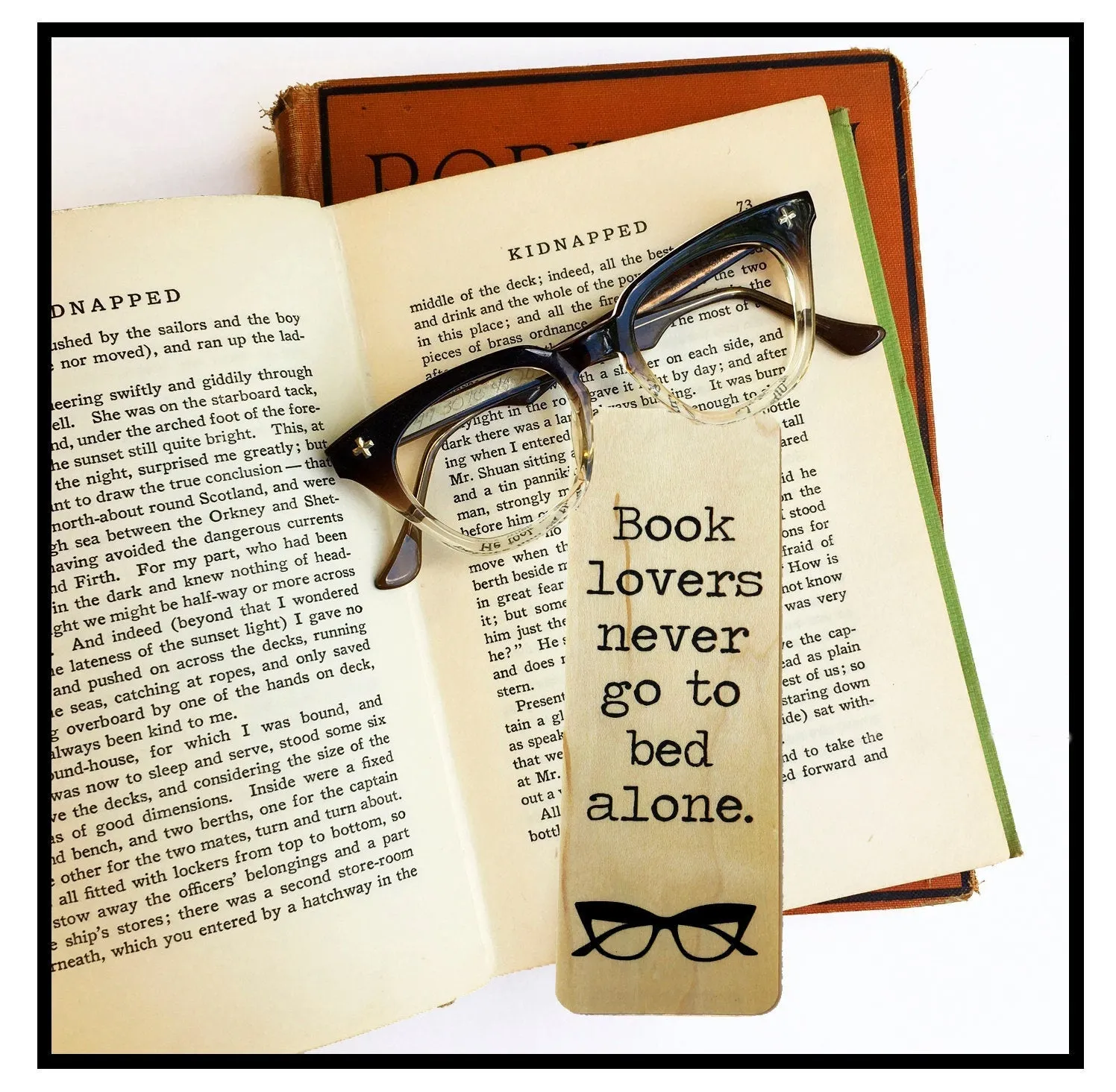 Book lovers never go to bed alone.  Wood Bookmark