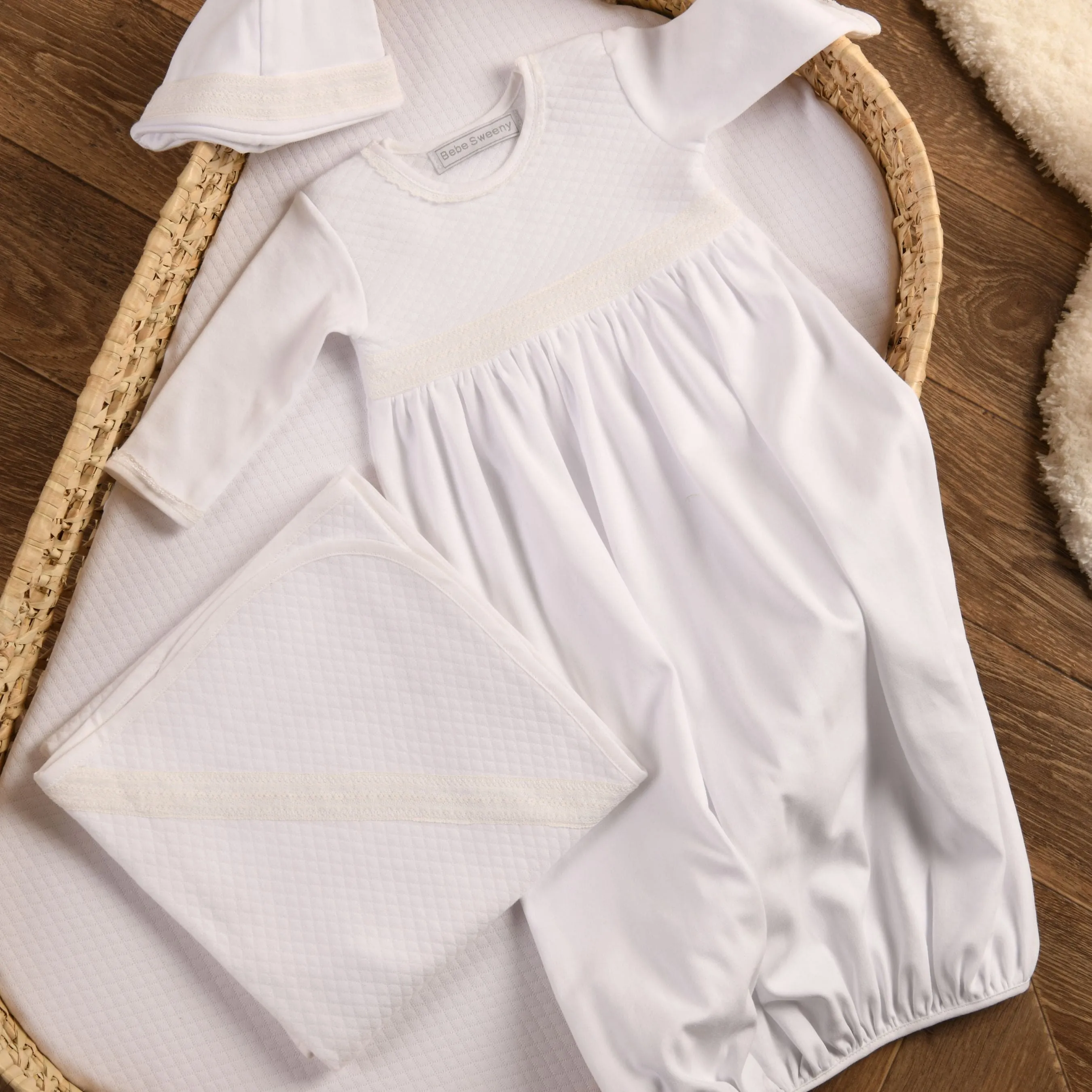 Boys White Quilted Cotton Gown