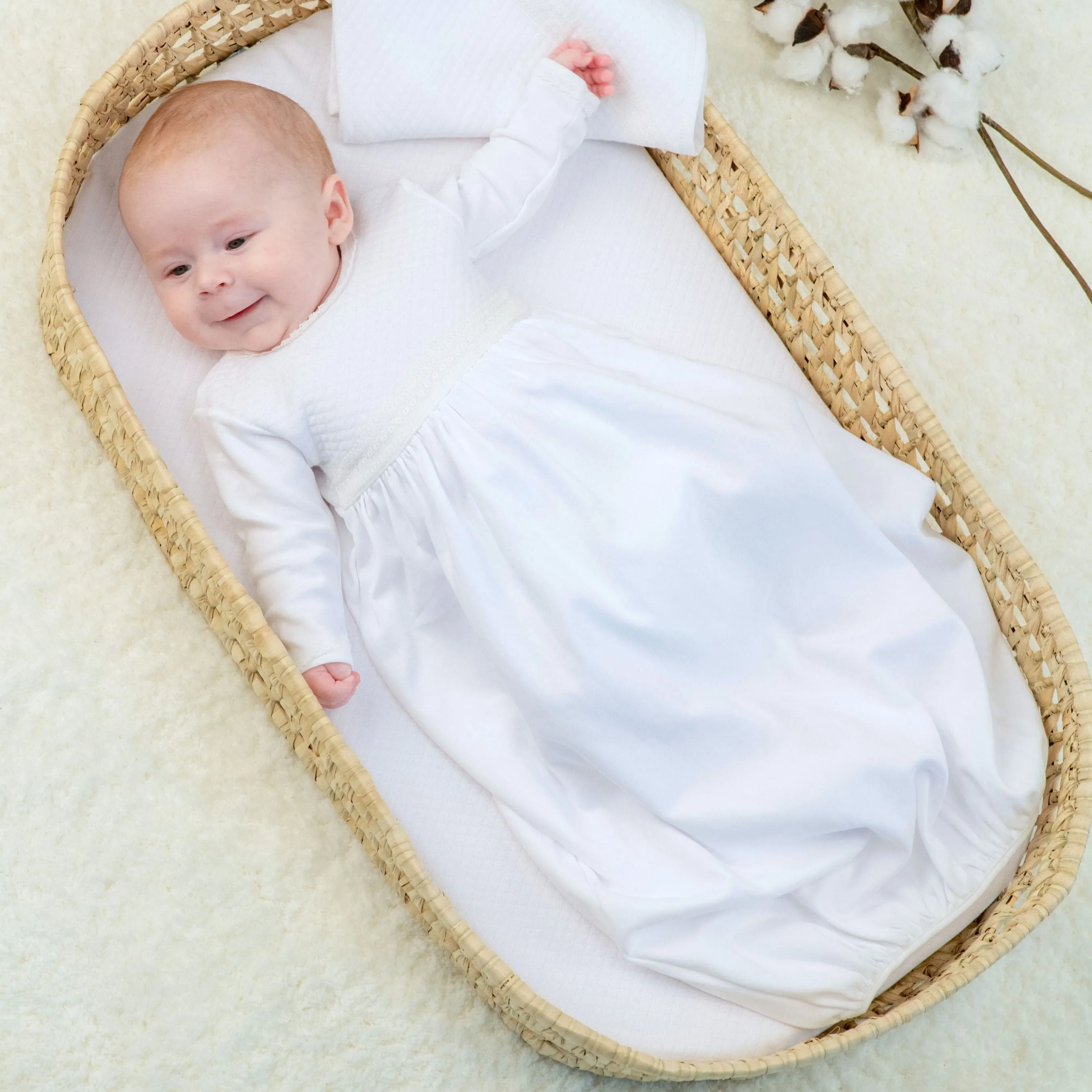 Boys White Quilted Cotton Gown