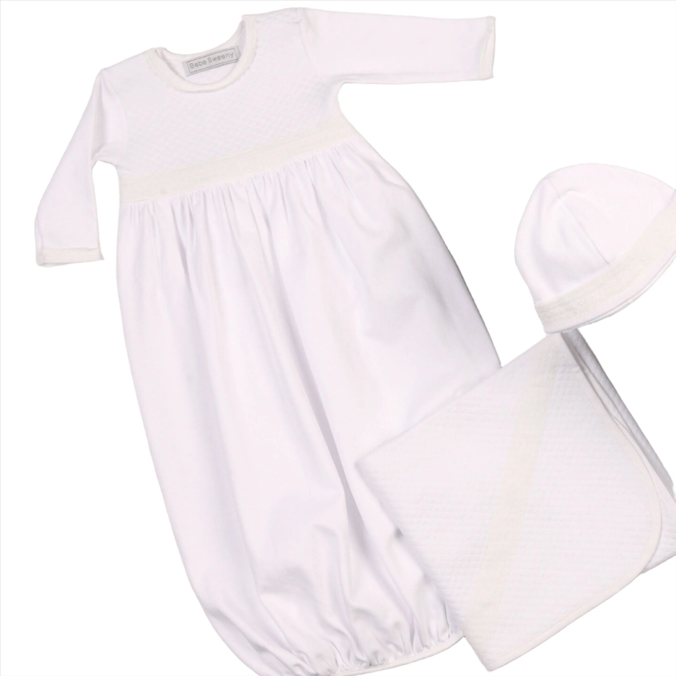 Boys White Quilted Cotton Gown