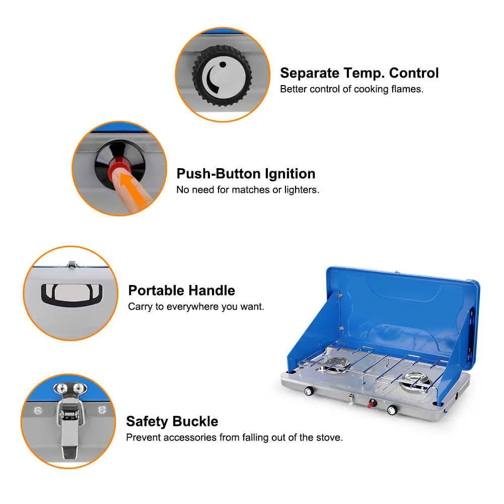 Camplux Propane Camping Stove 20,000 BTU, Camping Stoves 2 Burners with CSA Certification