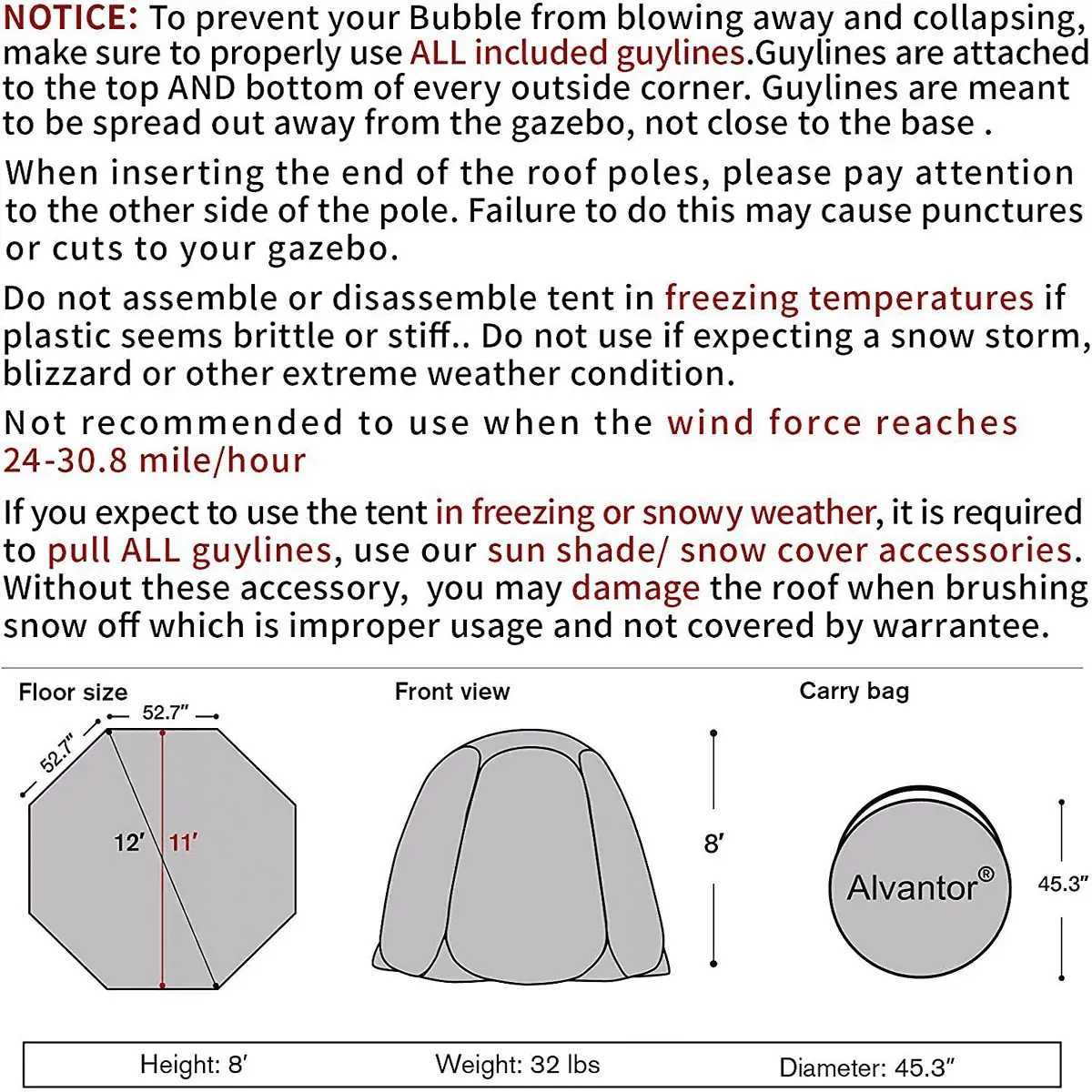 classic Bubble Tent Gazebo Pop Up 15x15 Beige 1 Room Winter Tent  Cold Protection Camping Tent