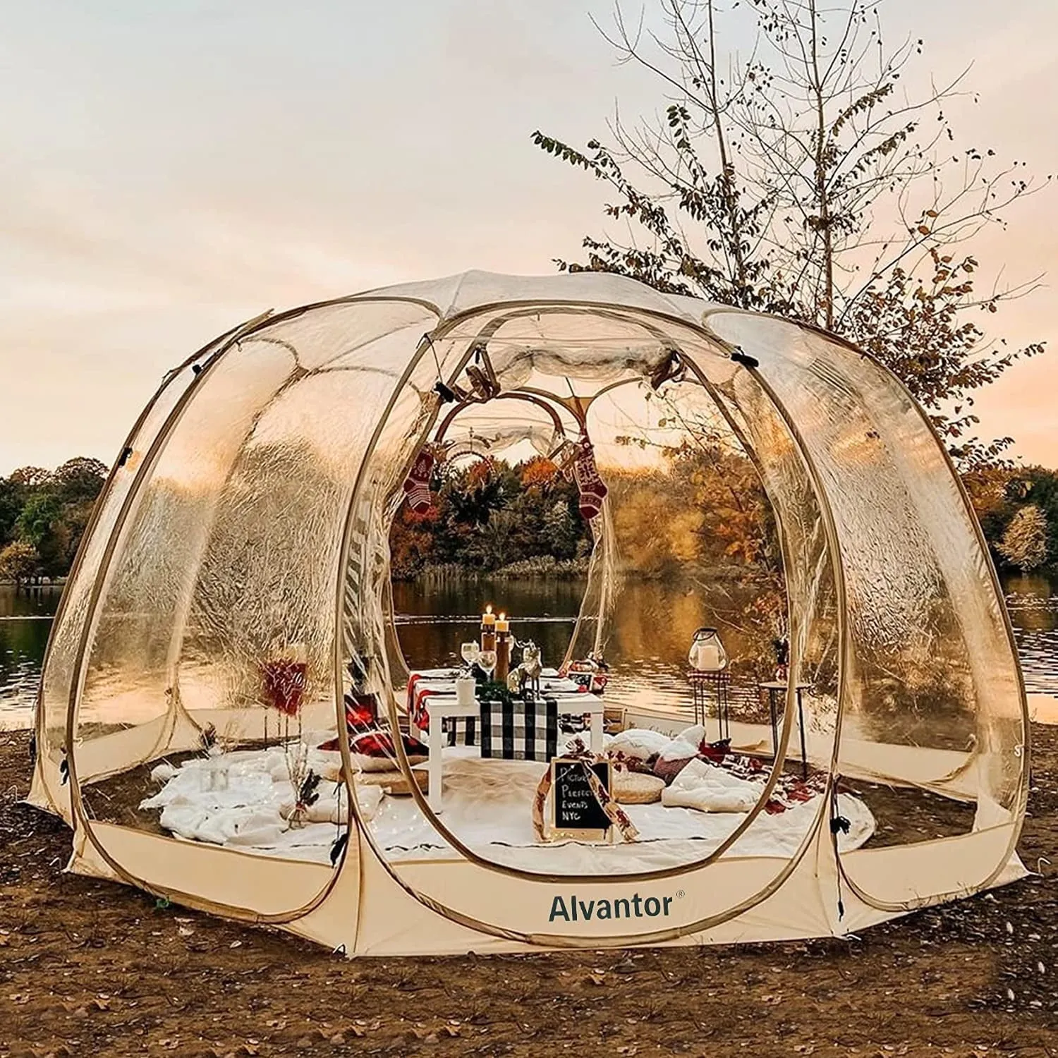 classic Bubble Tent Gazebo Pop Up 15x15 Beige 1 Room Winter Tent  Cold Protection Camping Tent