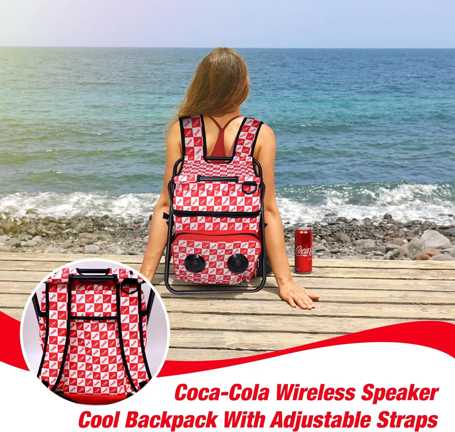 Coca-Cola/Diet Coke Waterproof Bluetooth Speaker Cooler Bag, Folding Chair, and Backpack