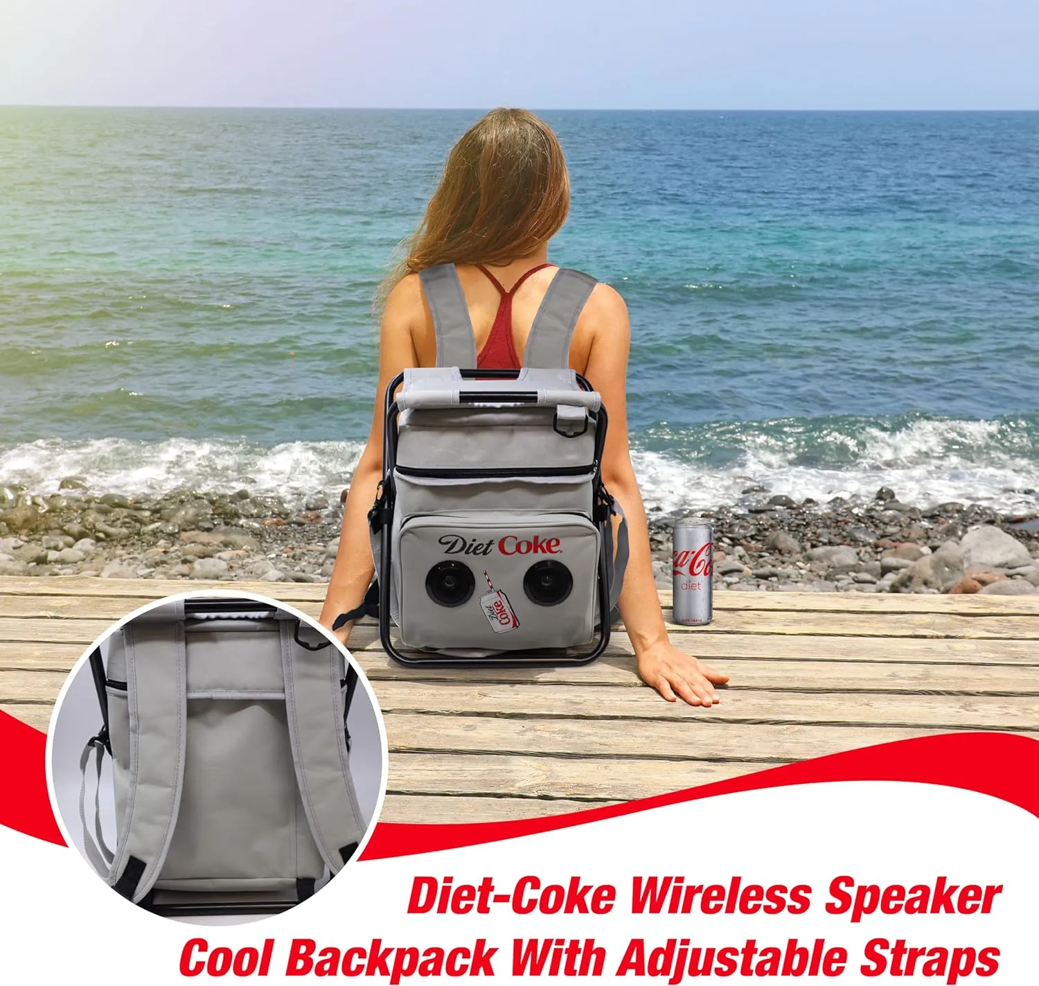 Coca-Cola/Diet Coke Waterproof Bluetooth Speaker Cooler Bag, Folding Chair, and Backpack