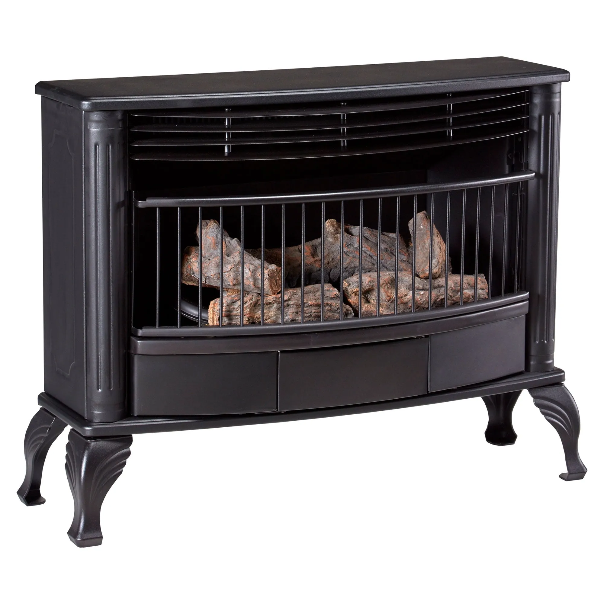 cozy ProCom Vent less Dual Fuel Gas Stove - 25,000 BTU, T-Stat Control, Black Finish - Model# QNSD250T