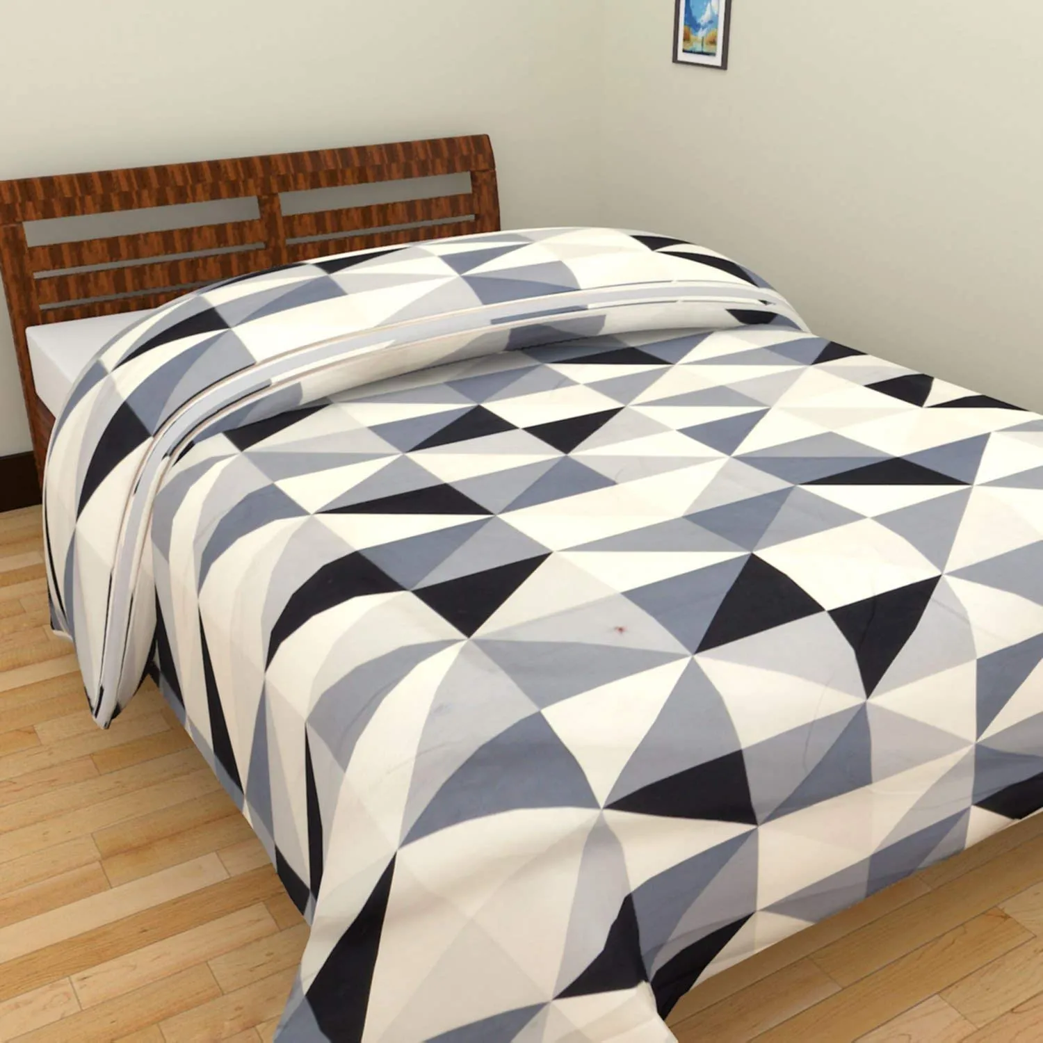 Craft Venture Grey Black White Check & Blue Yellow Check Prints Reversible Single Bed AC Blanket Dohar Combo Set of 2 Pc