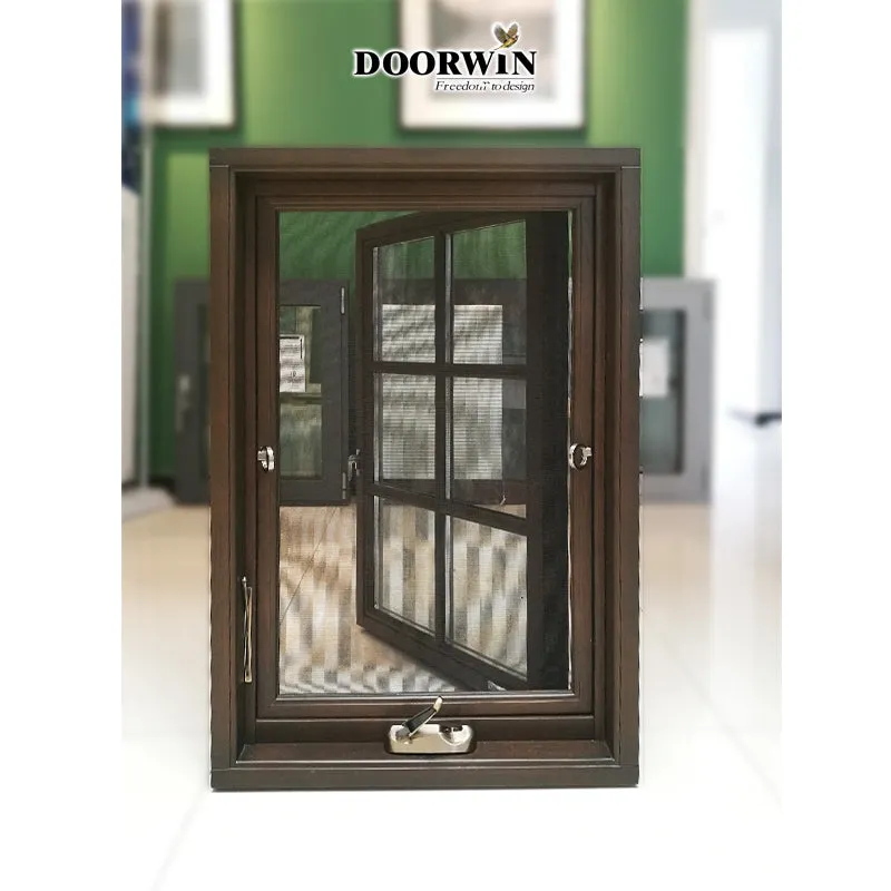 Doorwin 2021latest aluminum clad wood american window frames grill design Modern wooden sash windows solid wood window grill design window