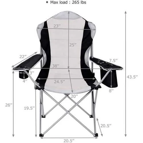 Folding Fishing Camping Chair with Cup Holder Side Bag-Gray