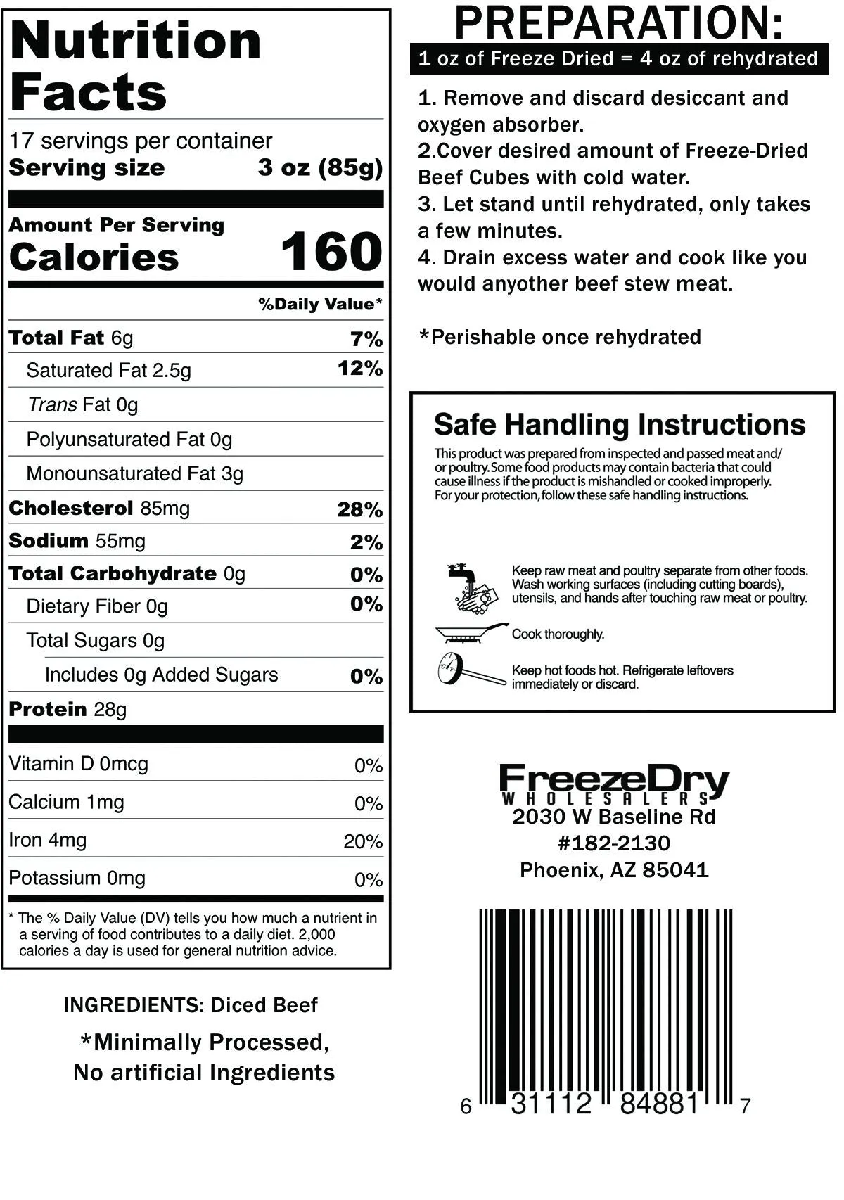 Freeze Dry Wholesalers Freeze-Dried Beef Cubes - Uncooked - Camping Emergency Food - Family Sized