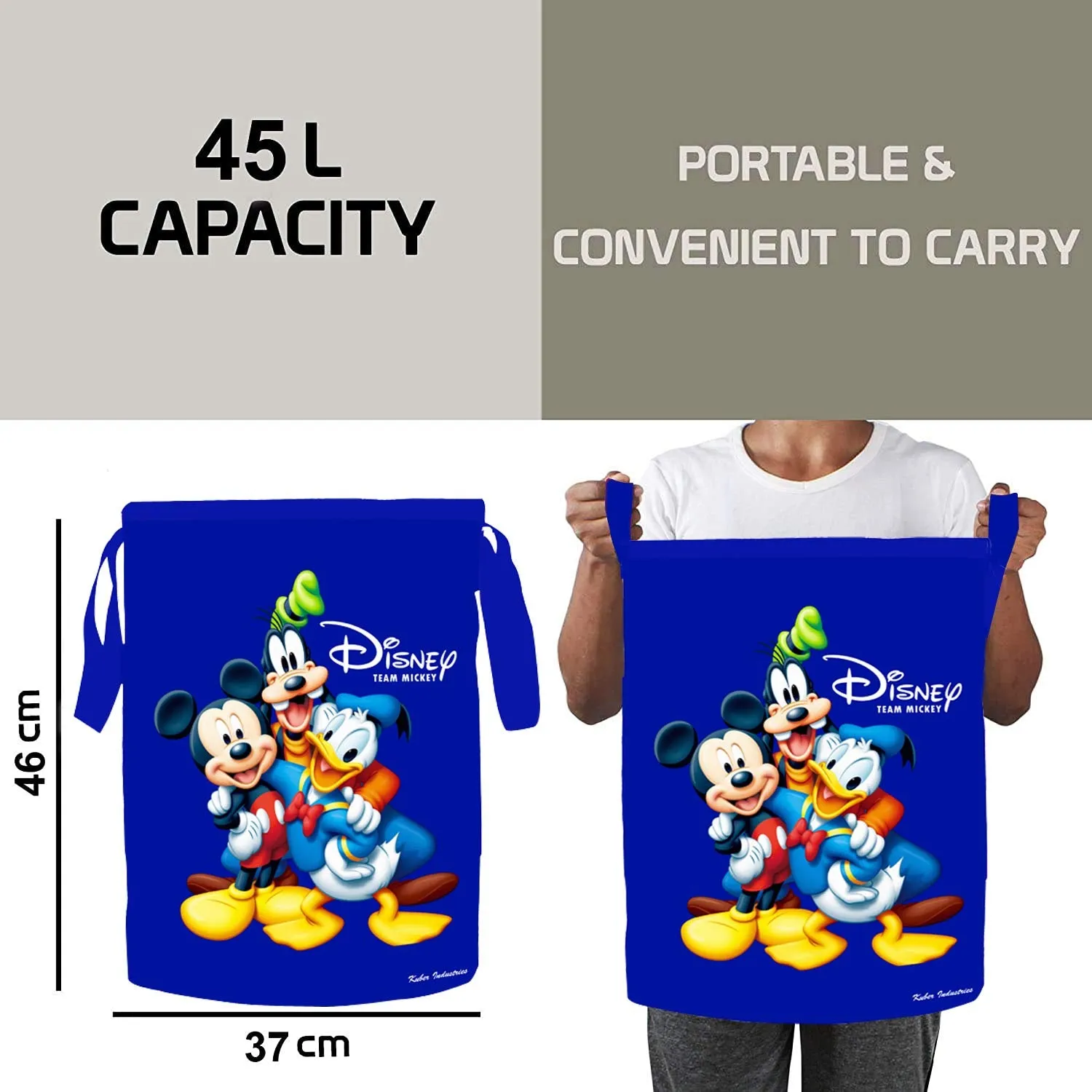 Fun Homes Disney Print 2 Pieces Waterproof Canvas Laundry Bag, Toy Storage, Laundry Basket Organizer 45 L (Red & Blue), (CTKTC046863)