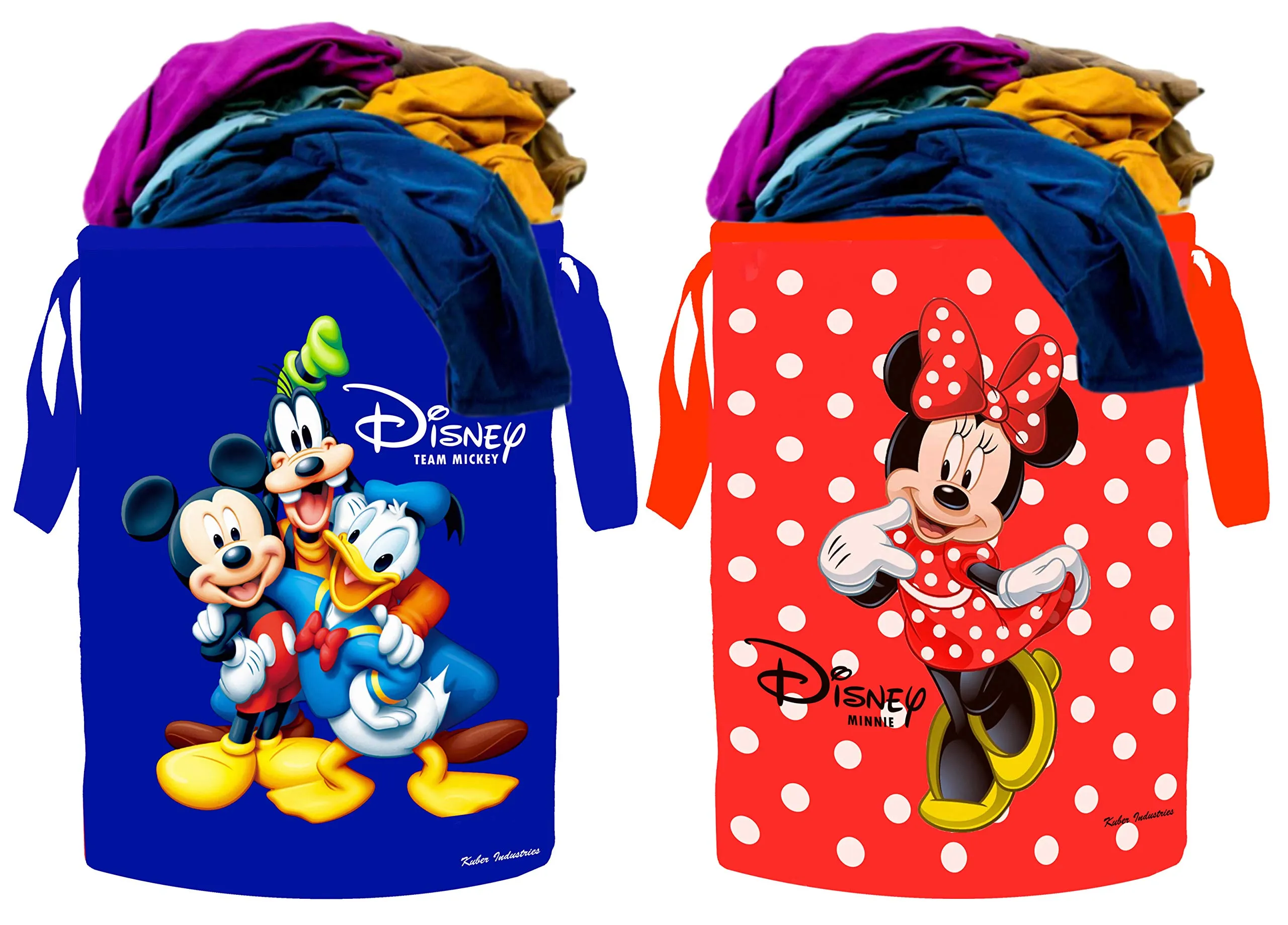 Fun Homes Disney Print 2 Pieces Waterproof Canvas Laundry Bag, Toy Storage, Laundry Basket Organizer 45 L (Red & Blue), (CTKTC046863)