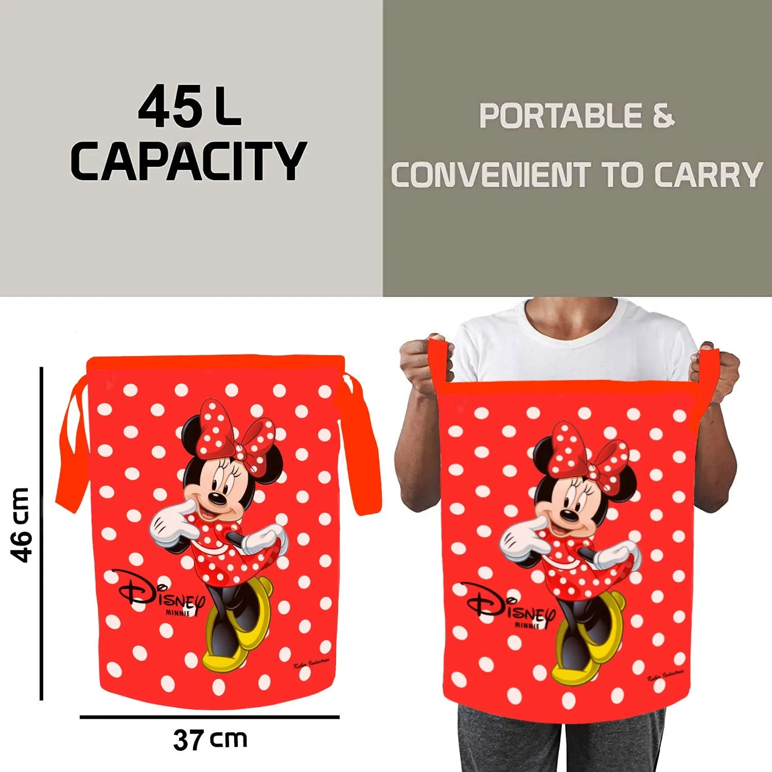 Fun Homes Disney Print 2 Pieces Waterproof Canvas Laundry Bag, Toy Storage, Laundry Basket Organizer 45 L (Red & Blue), (CTKTC046863)