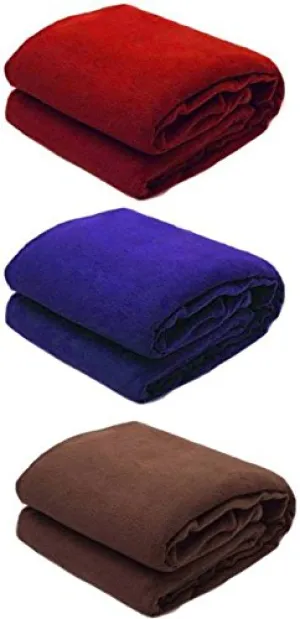 Goyal's Polar Fleece 250 TC Single Bed Blanket- Set of 3 (Red, Blue, Brown)