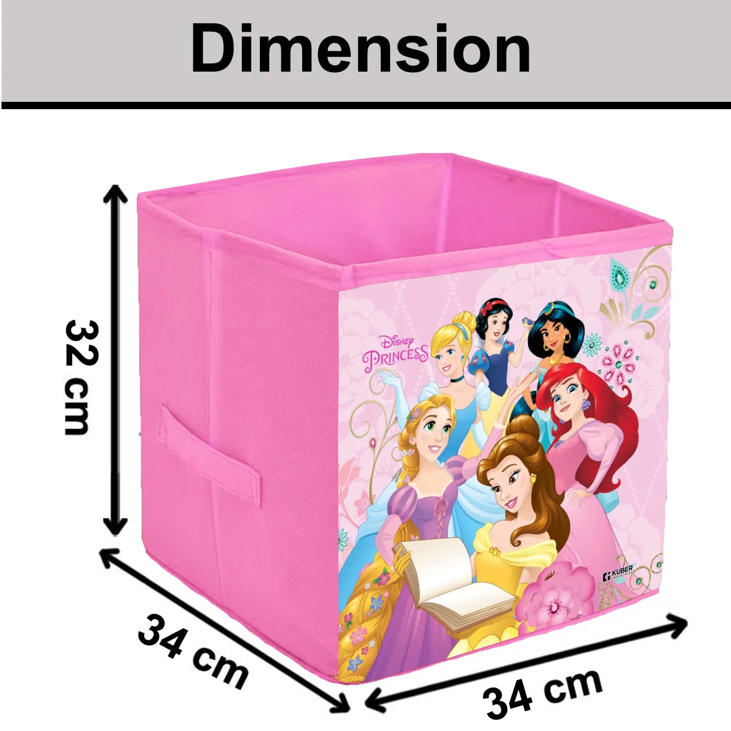 Heart Home Disney Princess Print Storage Box|Foldable Clothes Organizer|Collapsible Storage Basket With Handle For Toys,Books,30 Ltr.(Pink)