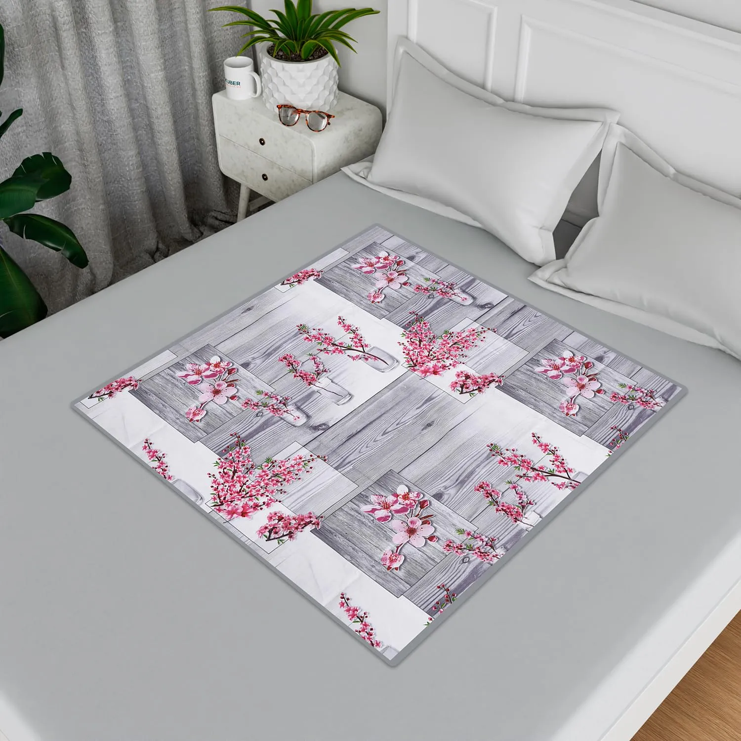 Heart Home Food Mat | Bedsheet Protector for Home | Reversible Bed Server Mat | Pink Flower Mattress Protector for Home | Food Mat for Kids | 92 cm | Gray