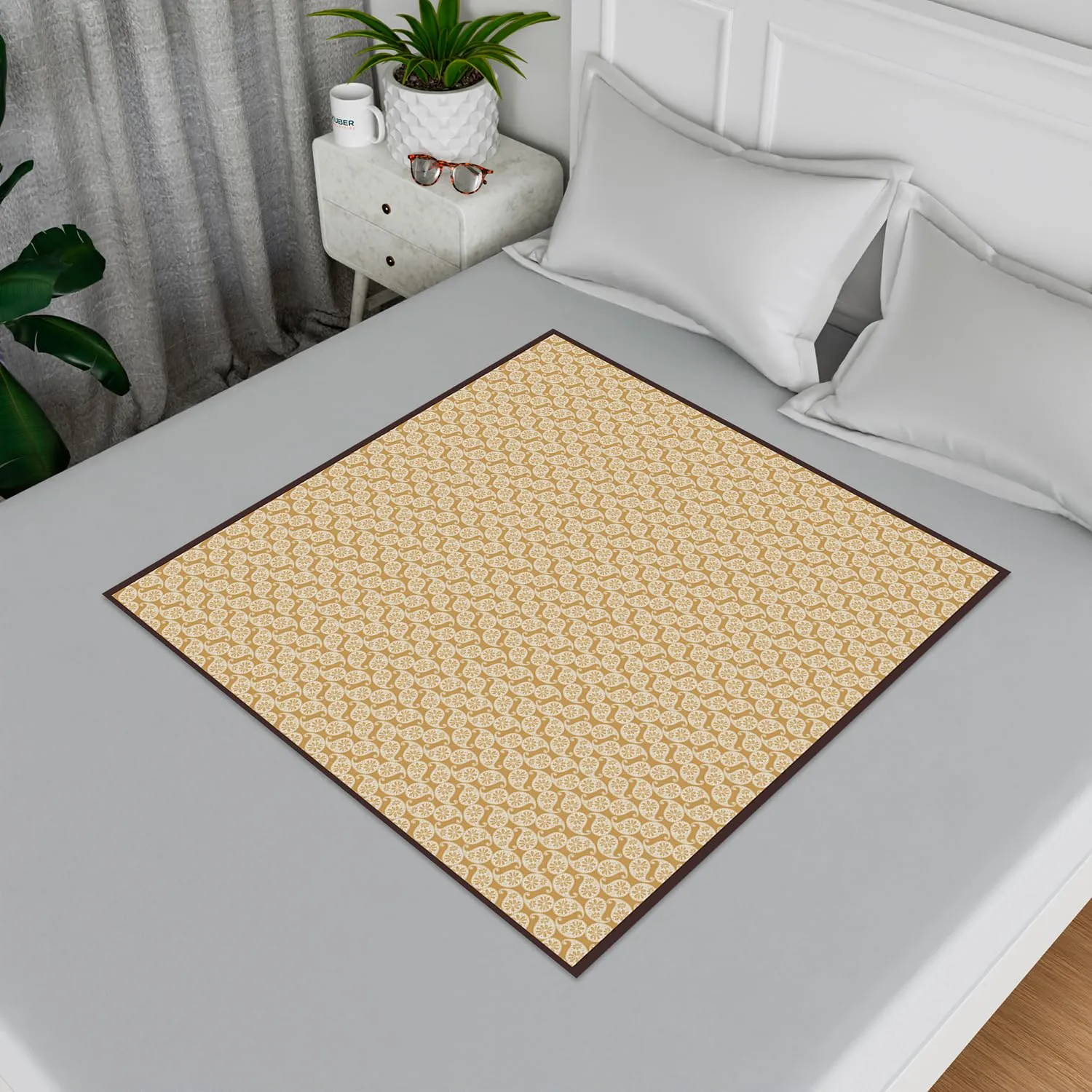 Heart Home Food Mat | Waterproof Bedsheet Protector | Reversible Bed Server Mat | Carry Square Mattress Protector for Home | Food Mat for Kids | 92 cm | Golden