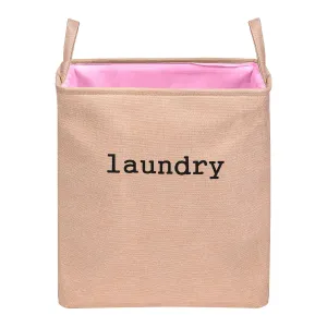 Heart Home Laundry Basket | Square Foldable Laundry Basket | Jute Storage Bag with Handles | Clothes Basket for Home | Toy Storage Basket | 40 LTR | Peach