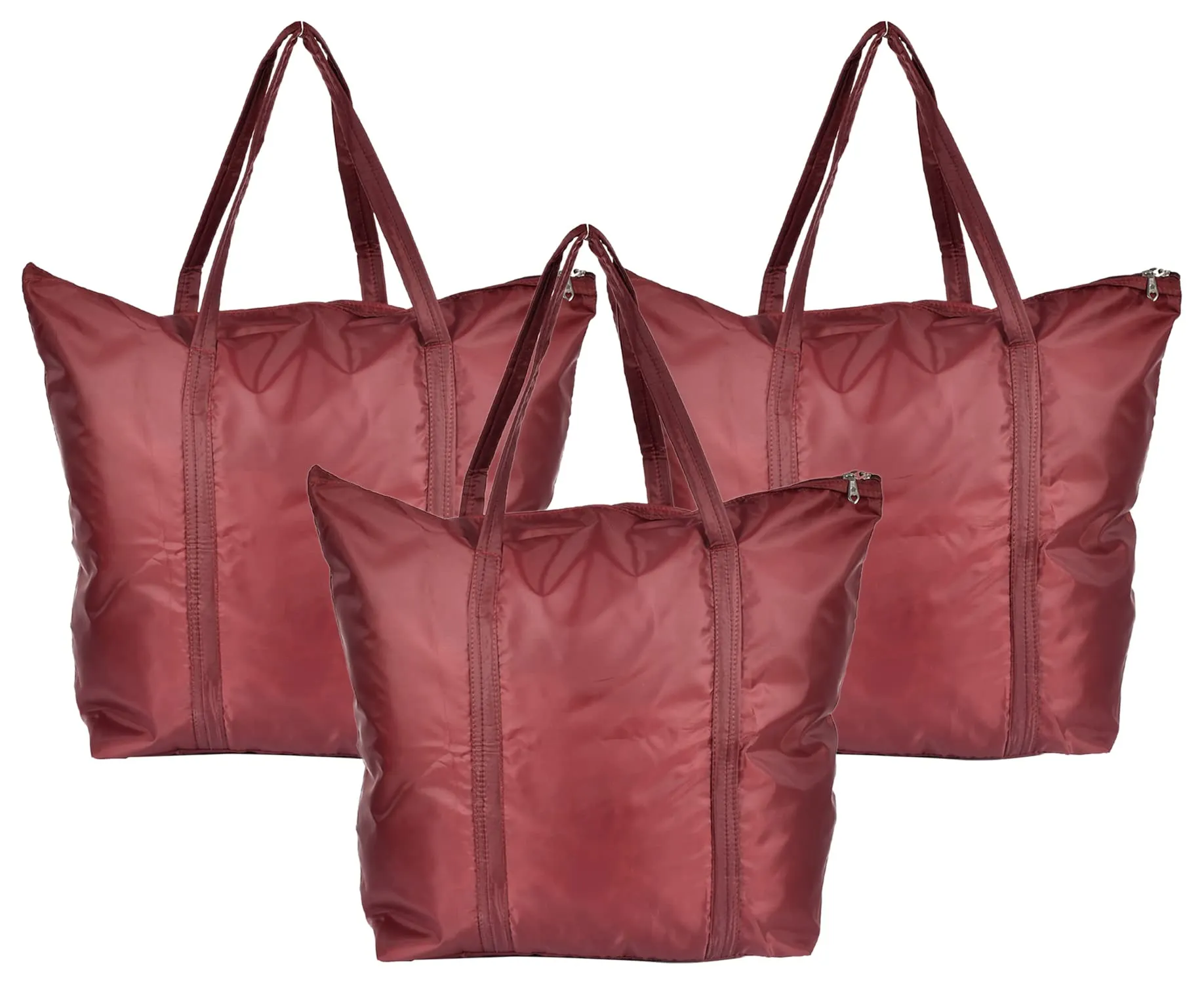 Heart Home Multiuses Polyster Storage Bag, Shopping Bag, Tote Bag, Cloth Bag With 1 Small Pocket & Handle - Pack of 3 (Maroon)-47HH01259