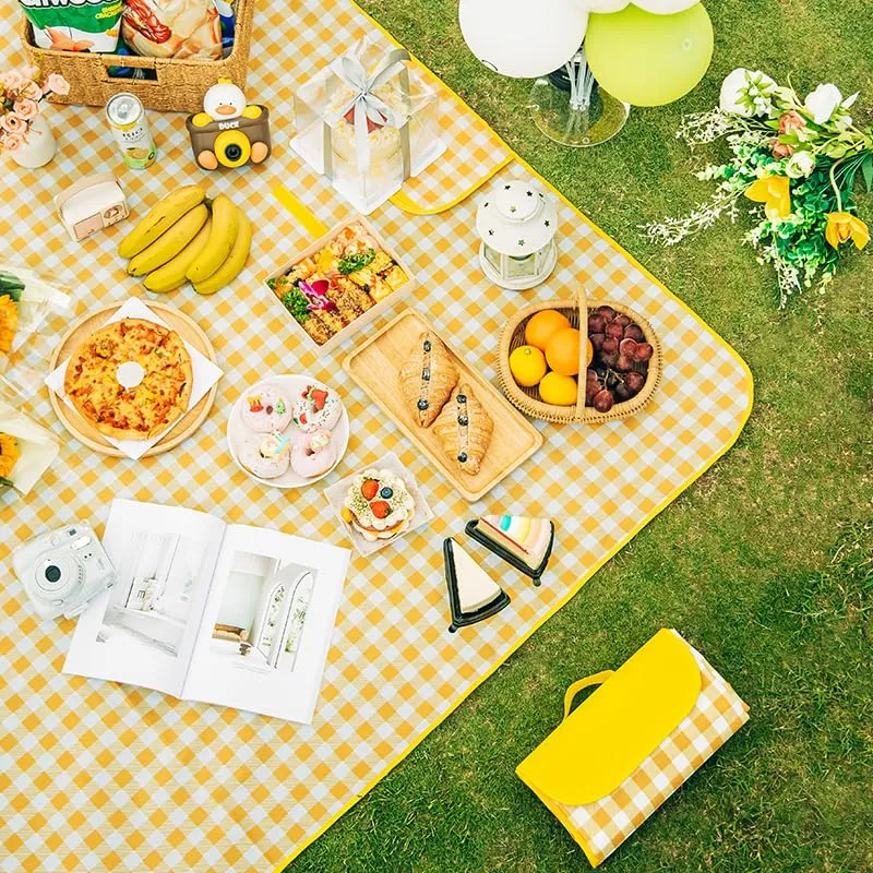 Heart Home Picnic Mat | Foldable Blanket for Picnic | Water Resistant Handy Mat | Portable Mat for Outdoor | Bag Design Picnic Mat | JY2207 | Yellow