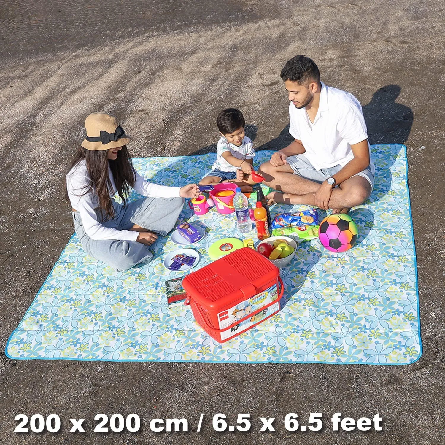 HOKIPO Foldable Waterproof and Sandproof Picnic Mat Blanket, Floral Blue